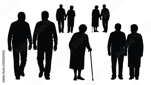 A group of people walking together in silhouette isolated on white background, Vector