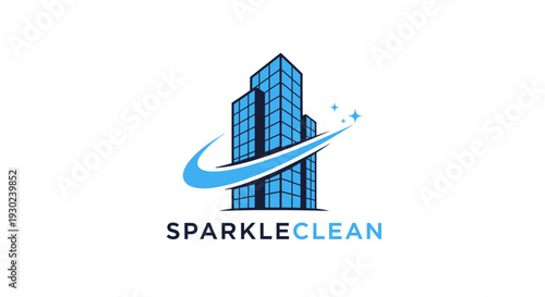 SparkleClean Logo with Blue Skyscrapers and Cleaning Swish.