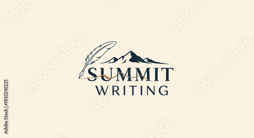 Summit Writing logo with mountain and quill pen.