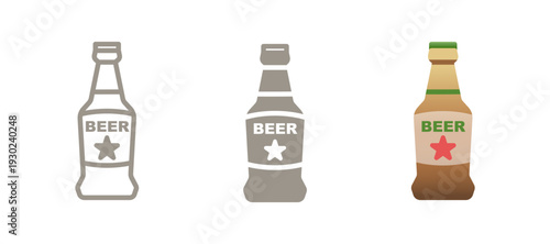 Beer bottle icon. Line, glyph and filled outline colorful draft beer versions. Beer and brewery symbol, logo illustration. Different style icons set.
