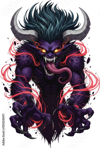 A purple demon with horns and sharp teeth.