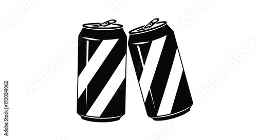 Two soda cans depicted in a bold black and white graphic style