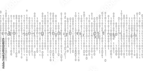 Abstract binary code stream representing digital data flow and computer programming minimalist black and white vector illustration background