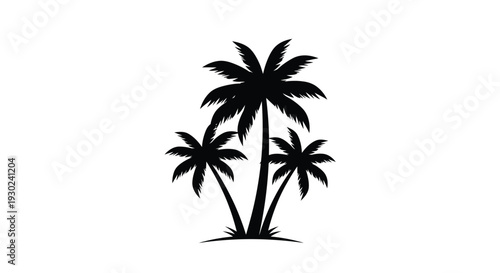 Silhouette of three palm trees against a plain white background