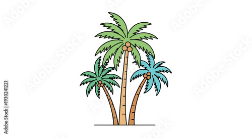 Simple illustration of three palm trees with vibrant green fronds