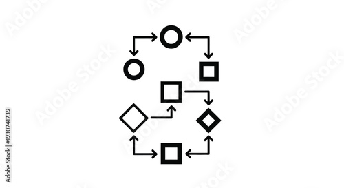 Diagram of interconnected shapes with circular and square elements