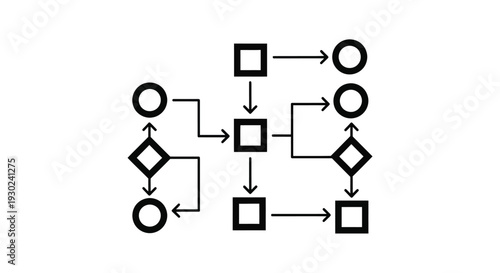 Diagram of interconnected geometric shapes with arrows illustrating flow