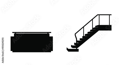 Simple black silhouette of a staircase and a rectangular structure