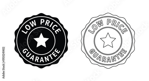Two low price guarantee badges black filled and white outline versions