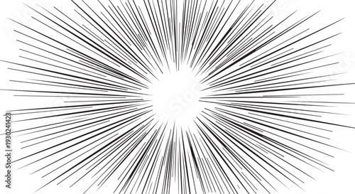 Black and white abstract radial burst background with lines radiating from center creating dynamic visual effect