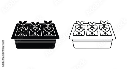 Seedling tray icons black filled and white outline versions displayed