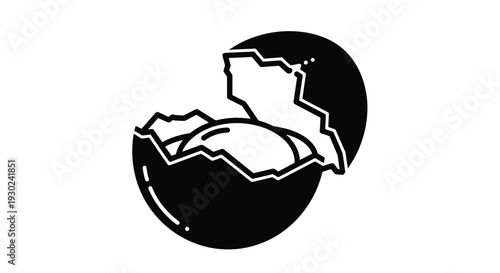 A cracked eggshell with a bird emerging symbolizing new life