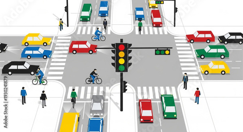 Busy City Street Intersection Scene.