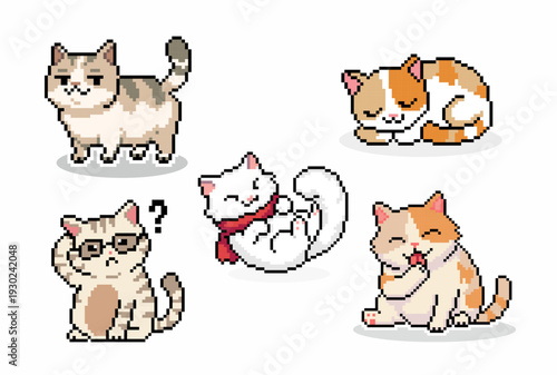 Cute Pixel Art Cats Collection with Various Emotions and Poses