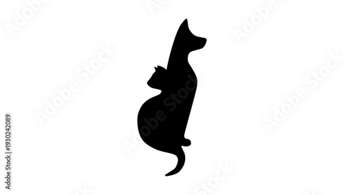 cat and dog, black isolated silhouette