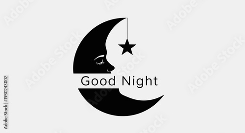Good Night Crescent Moon Face with Star Hanging