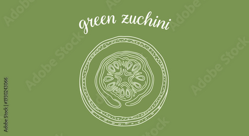 Green Zucchini Slice Illustration on Solid Green Background