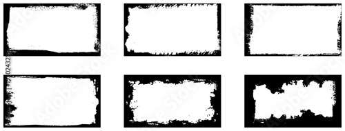 Collection of six black grunge frames. Vector design illustration.
