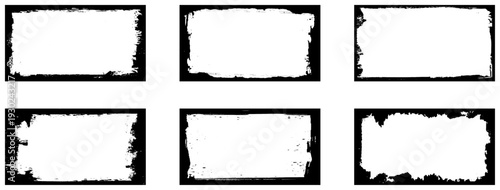 Collection of six black grunge frames. Vector design illustration.