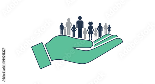 Hand Holding Diverse Group of People Silhouette Icons - Community Care and Support Concept