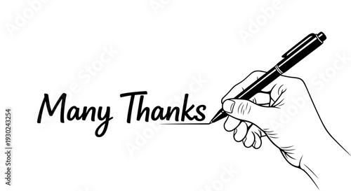 Hand Writing "Many Thanks" with a Pen - Expressing Gratitude and Appreciation