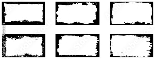 Grunge frames set templates. Collection of 6 black grunge frames. Vector design illustration.