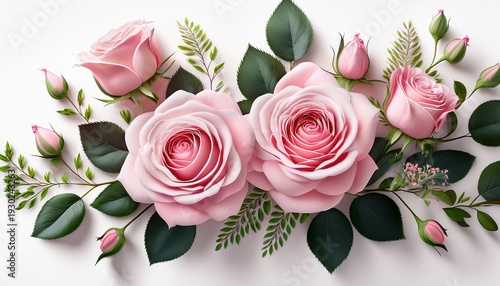 A Beautiful Horizontal Spray Of Delicate Pink Roses Bloom Flower Shrub Bush Bouquet