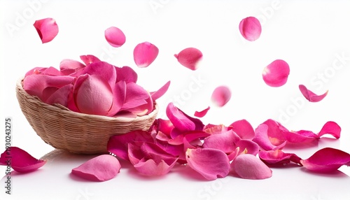 Pink Rose Petals Falling Isolated On White Background Beautifully
