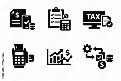 Financial icons set: tax, payment, calculation, growth, transaction