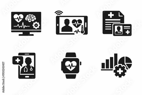 Digital Healthcare and Remote Patient Monitoring Icon Set