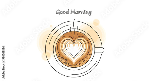 Good Morning Coffee Heart Latte Art Top View