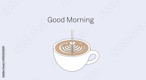 Good Morning Coffee Latte Art Heart Shape Cup Minimalist Background