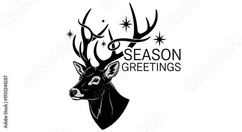 Elegant Stag Head with "Season Greetings" Text, Festive Winter Holiday Design