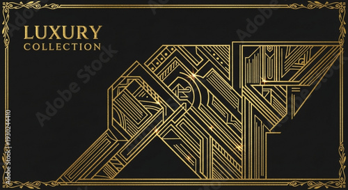 Luxury gold geometric pattern design with 'luxury collection' text on black background