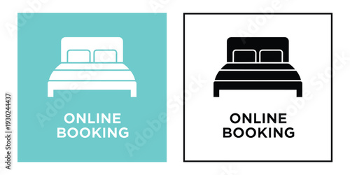 Online booking icons with hotel bed symbols