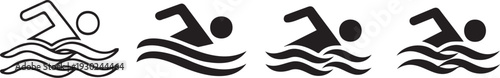 Collection of different swimmer icons in various design styles for aquatic sport and activity representation