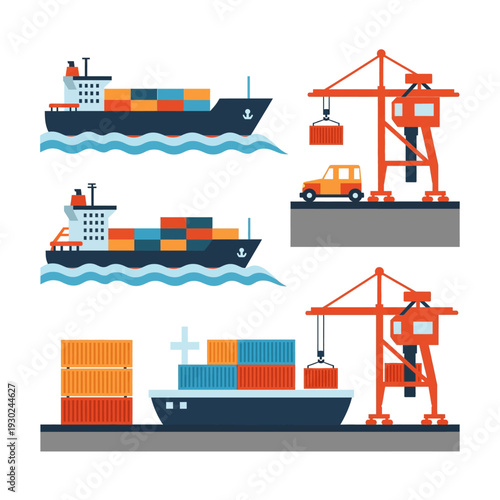 Container Ships and Cranes in a Busy Port Scene.