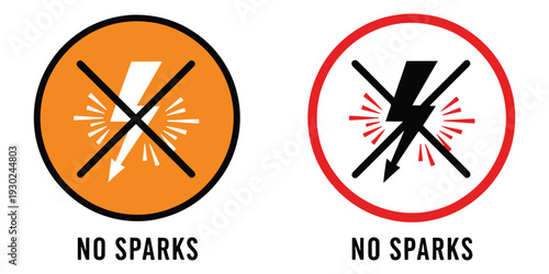 No sparks warning signs with orange and red circles