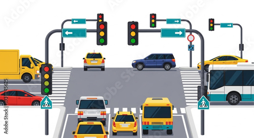 Busy City Street Traffic Scene.