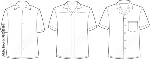 Short sleeve shirt mockup template, front back views blank polo style apparel, customizable clothing illustration isolated design