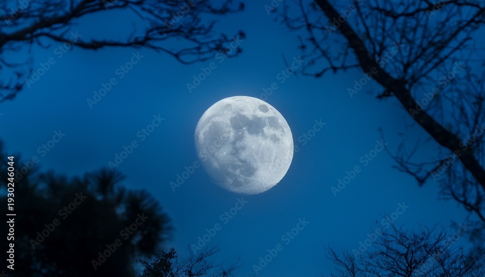 Fototapeta premium The Moon Glows Faintly In The Sky Casting An Eerie Glow On The Surrounding Shadows