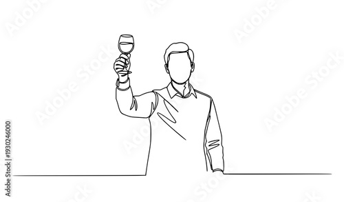 Continuous line party man toasting wine glass vector EPS 10