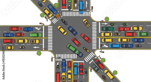 Busy City Street Intersection Traffic.