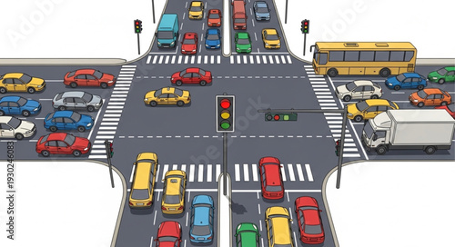 Busy City Street Intersection Traffic.