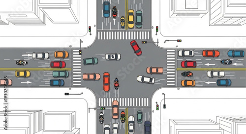 Busy City Street Intersection Traffic.
