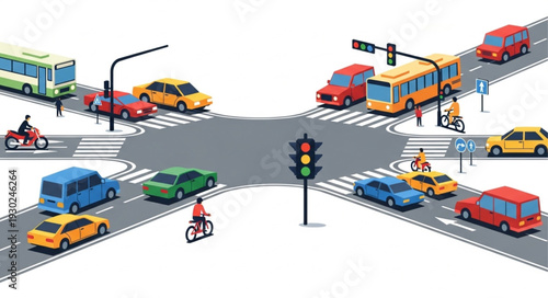 Busy City Street Intersection Traffic.