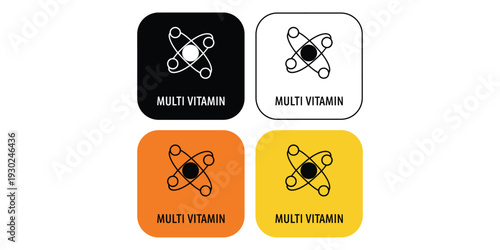 Multi vitamin colorful icons set with atom symbol