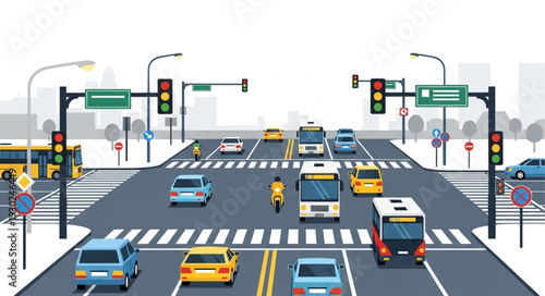 Busy City Street Intersection Traffic.