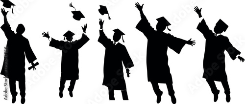 Graduation celebration silhouette of students throwing caps in air