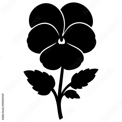 Pansy Flower Silhouette Black Vector Icon Cute Decorative Floral Symbol